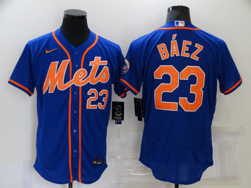 Men New York Mets 23 Baez Blue Elite Nike 2021 MLB Jersey
